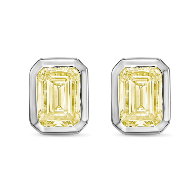 Lab-Grown Yellow Bezel Emerald-Cut Diamond Stud Earrings, 14K Gold