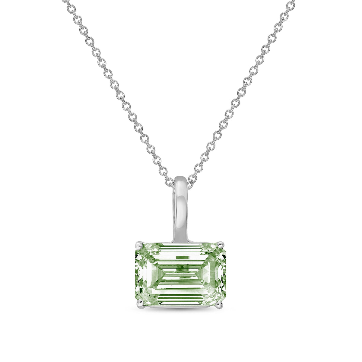 Lab-Grown Green East-West Emerald Diamond Solitaire Pendant Necklace with Bail, 14K Gold