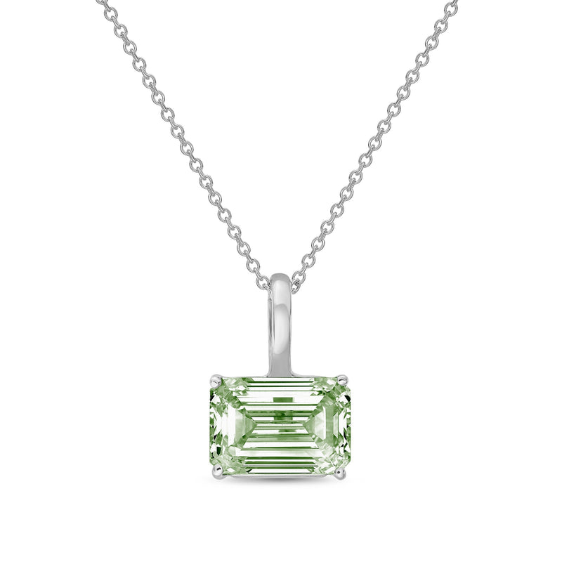 Lab-Grown Green East-West Emerald Diamond Solitaire Pendant Necklace with Bail, 14K Gold