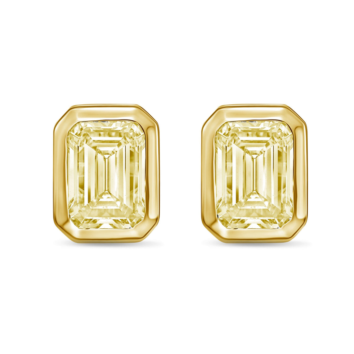 Lab-Grown Yellow Bezel Emerald-Cut Diamond Stud Earrings, 14K Gold