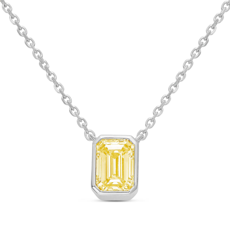 Lab-Grown Yellow Emerald Cut Diamond Bezel Pendant, 14K Gold