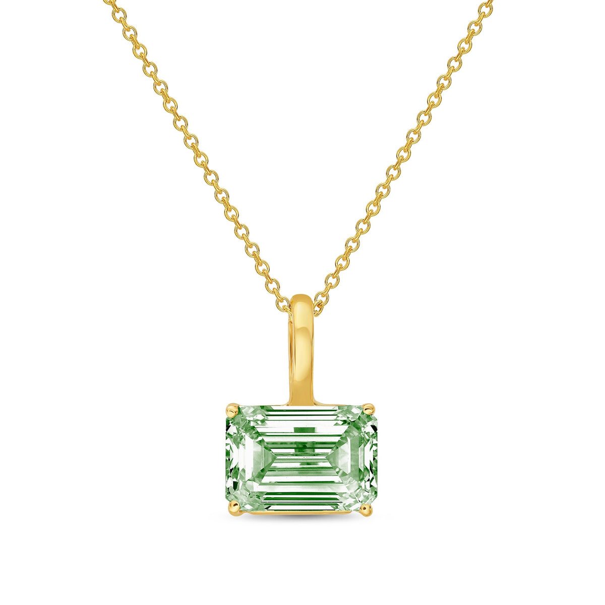 Lab-Grown Green East-West Emerald Diamond Solitaire Pendant Necklace with Bail, 14K Gold