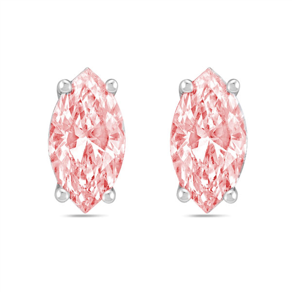 Lab-Grown Pink Marquise Diamond Studs, 14K Gold