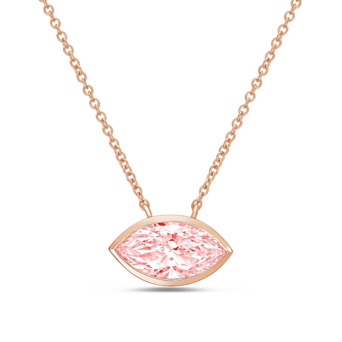 Lab-Grown Pink Marquise Diamond Bezel Pendant, 14K Gold