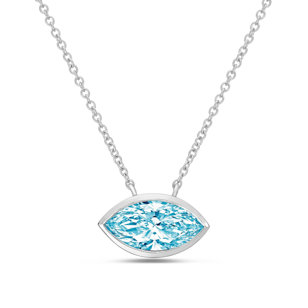 Lab-Grown Blue Marquise Diamond Bezel Pendant, 14K Gold
