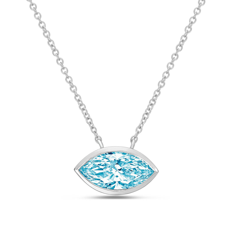 Lab-Grown Blue Marquise Diamond Bezel Pendant, 14K Gold