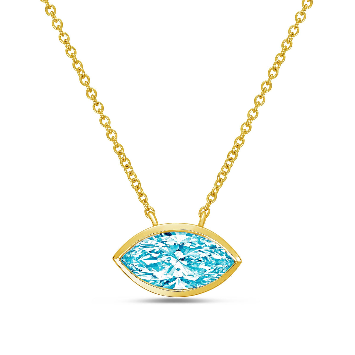 Lab-Grown Blue Marquise Diamond Bezel Pendant, 14K Gold