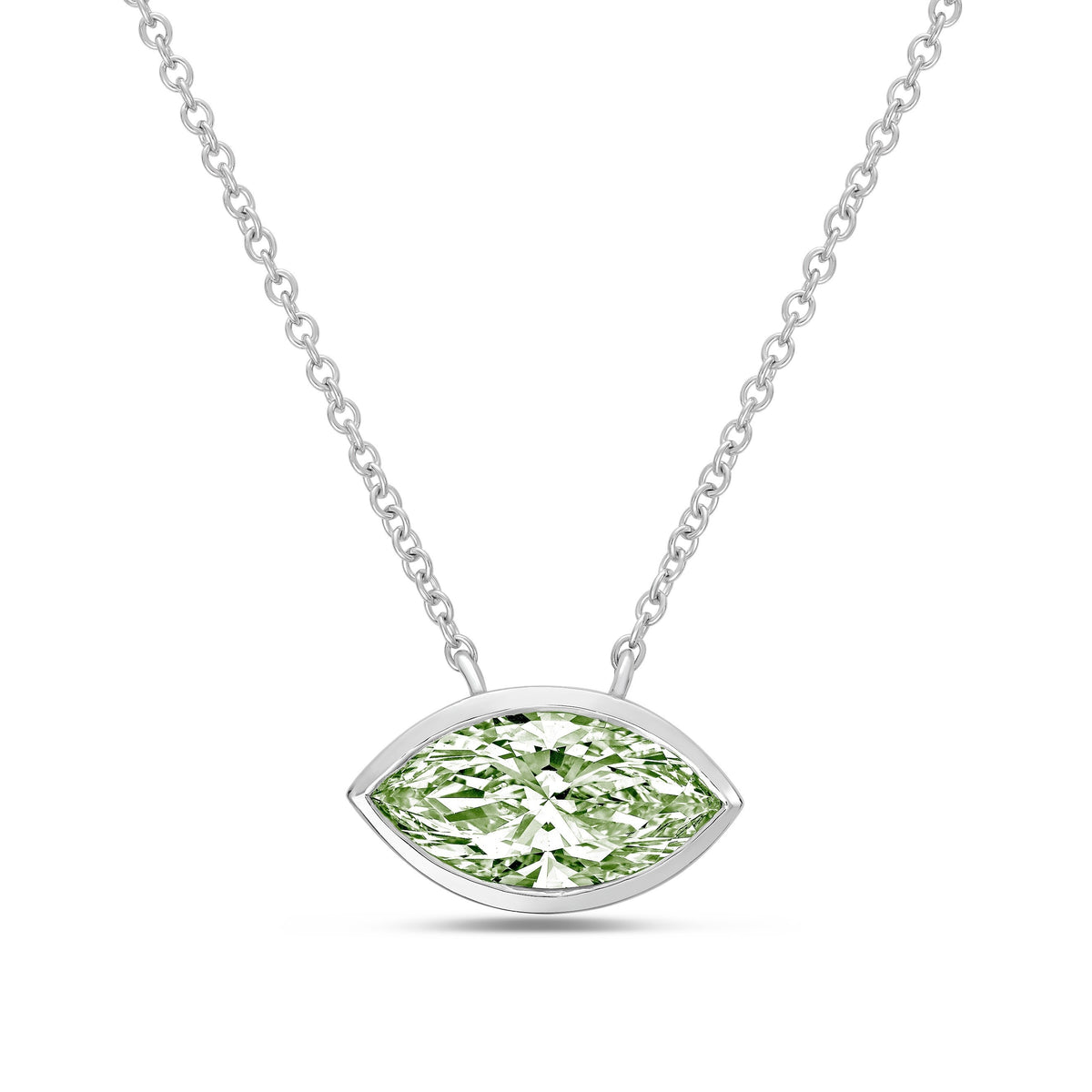Lab-Grown Green Marquise Diamond Bezel Pendant, 14K Gold
