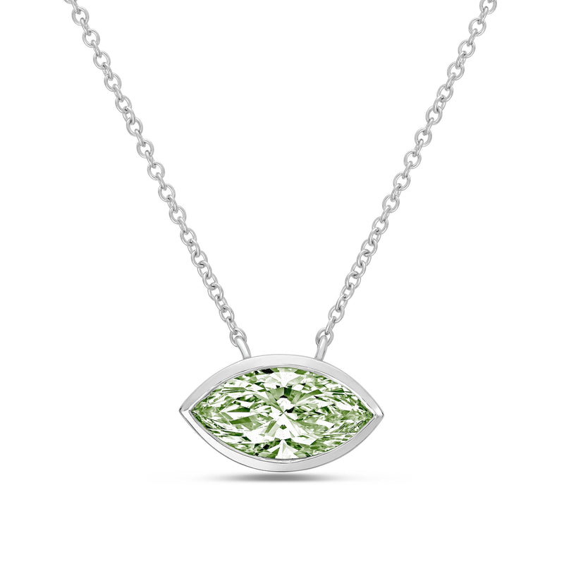 Lab-Grown Green Marquise Diamond Bezel Pendant, 14K Gold