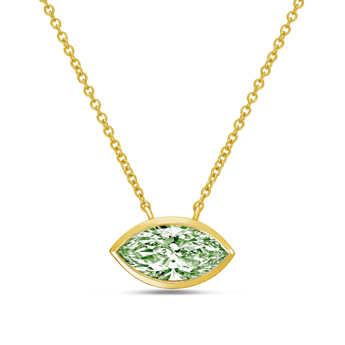 Lab-Grown Green Marquise Diamond Bezel Pendant, 14K Gold