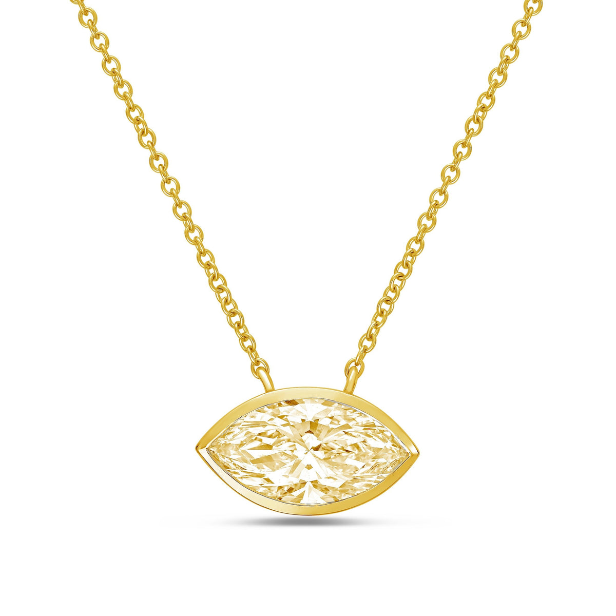 Lab-Grown Yellow Marquise Diamond Bezel Pendant, 14K Gold