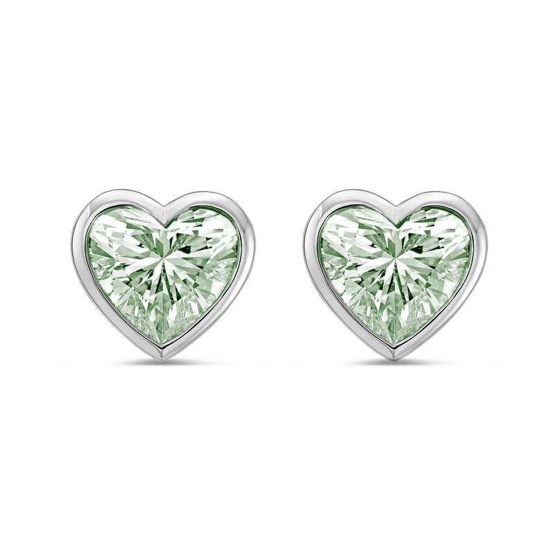 Lab-Grown Green Heart Bezel Diamond Stud Earrings, 14K Gold