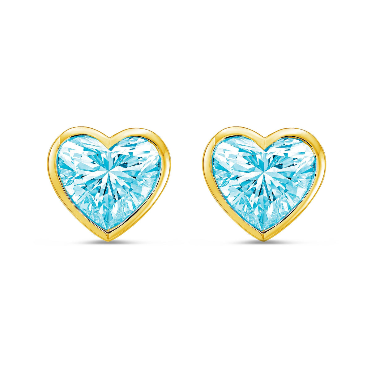 Lab-Grown Blue Heart Bezel Diamond Stud Earrings, 14K Gold