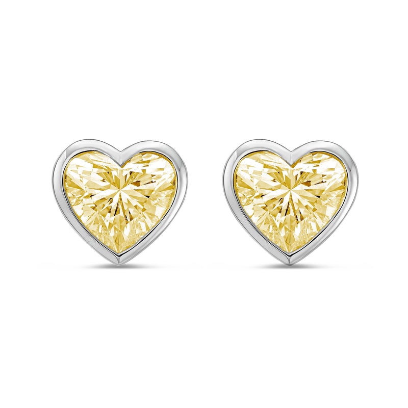 Lab-Grown Yellow Heart Bezel Diamond Stud Earrings, 14K Gold