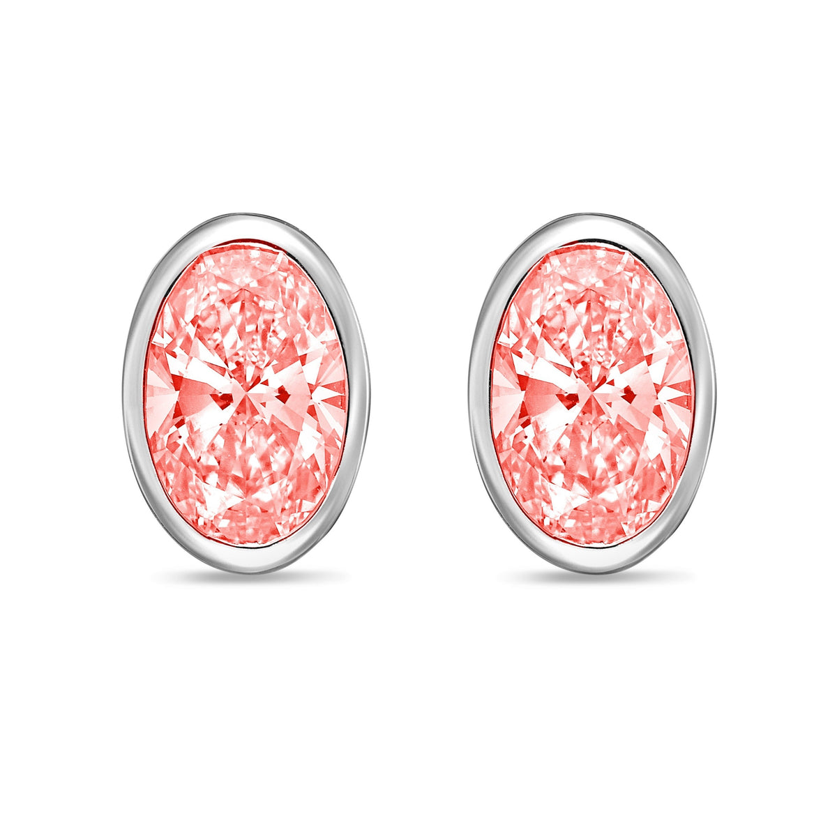 Lab-Grown Pink Oval Bezel Diamond Stud Earrings, 14K Gold