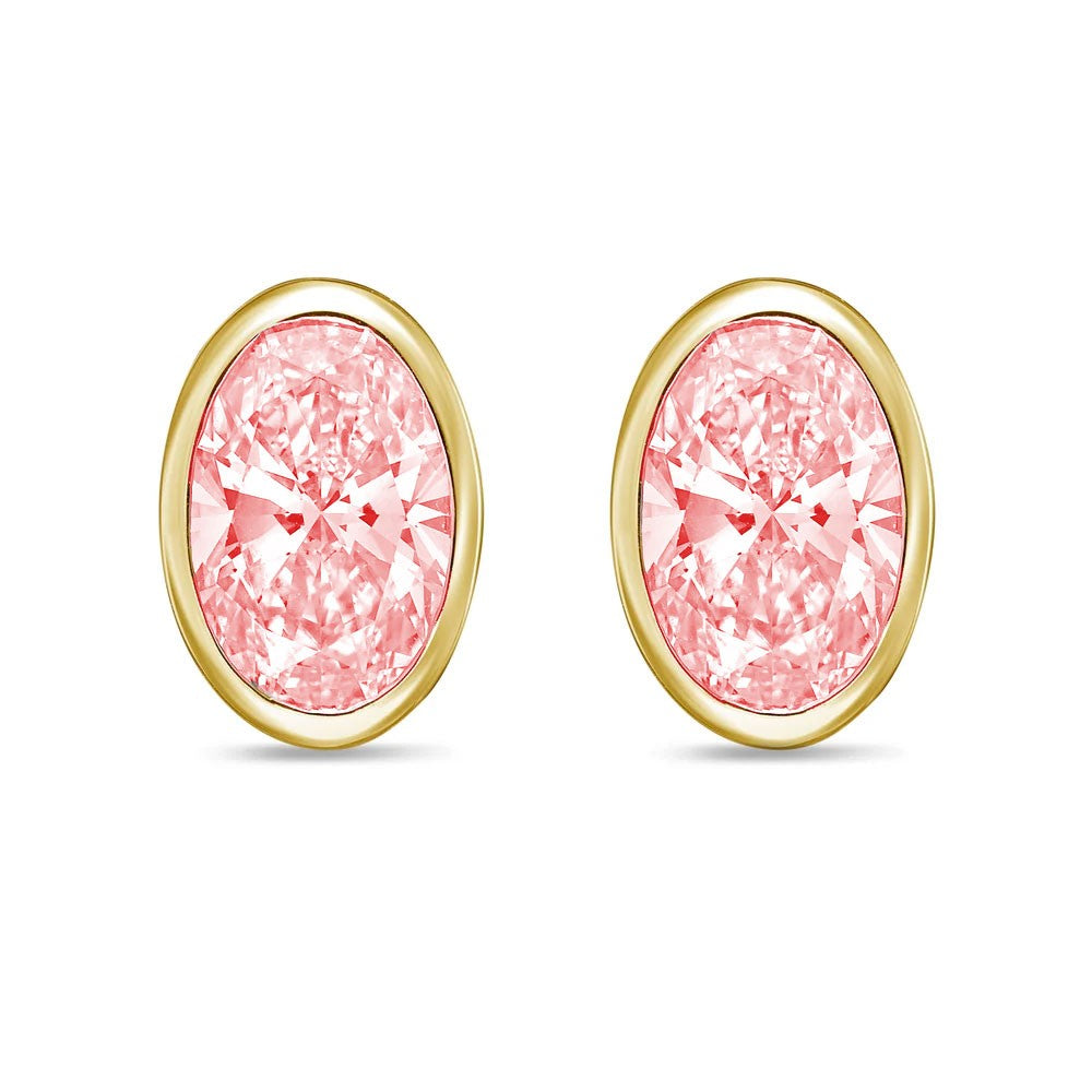 Lab-Grown Pink Oval Bezel Diamond Stud Earrings, 14K Gold