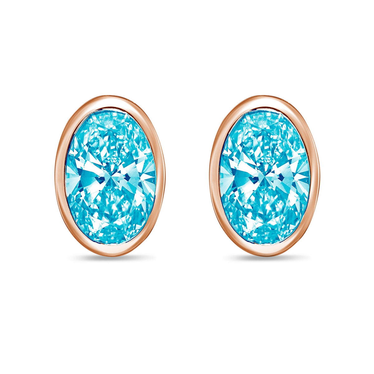 Lab-Grown Blue Oval Bezel Diamond Stud Earrings, 14K Gold