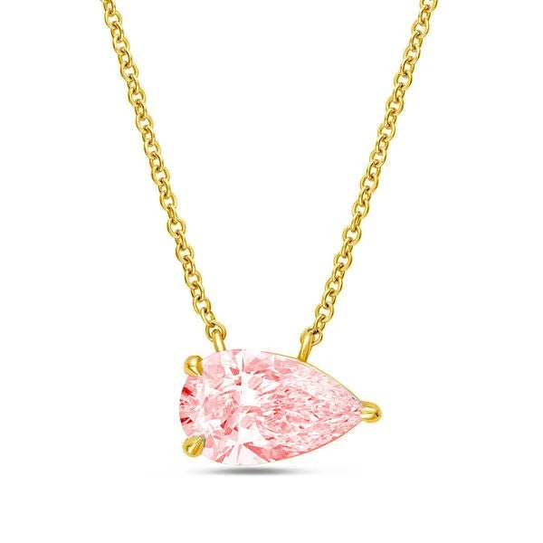 Lab-Grown Pink Pear Diamond East West Pendant, 14K Gold