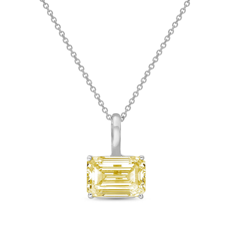 Lab-Grown Yellow East-West Emerald Diamond Solitaire Pendant Necklace with Bail, 14K Gold