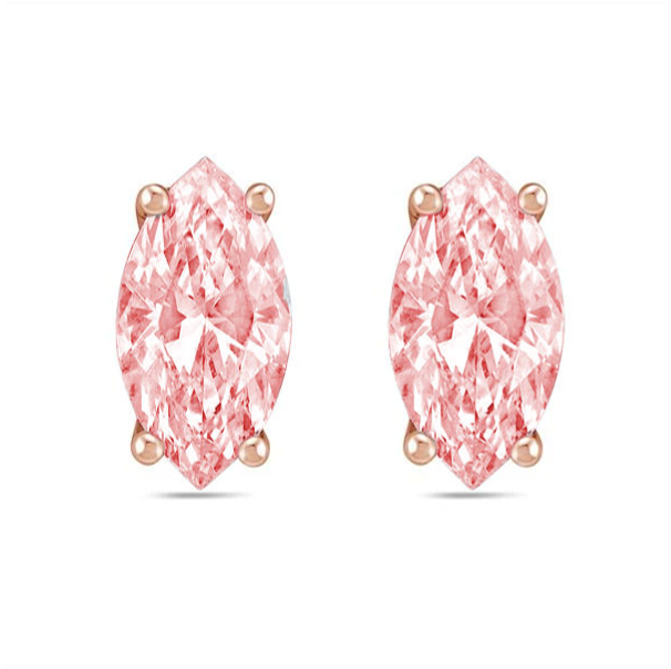 Lab-Grown Pink Marquise Diamond Studs, 14K Gold