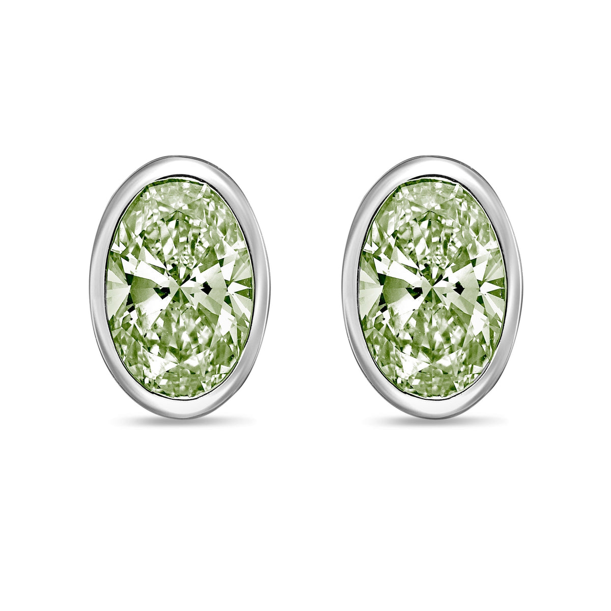 Lab-Grown Green Oval Bezel Diamond Stud Earrings, 14K Gold