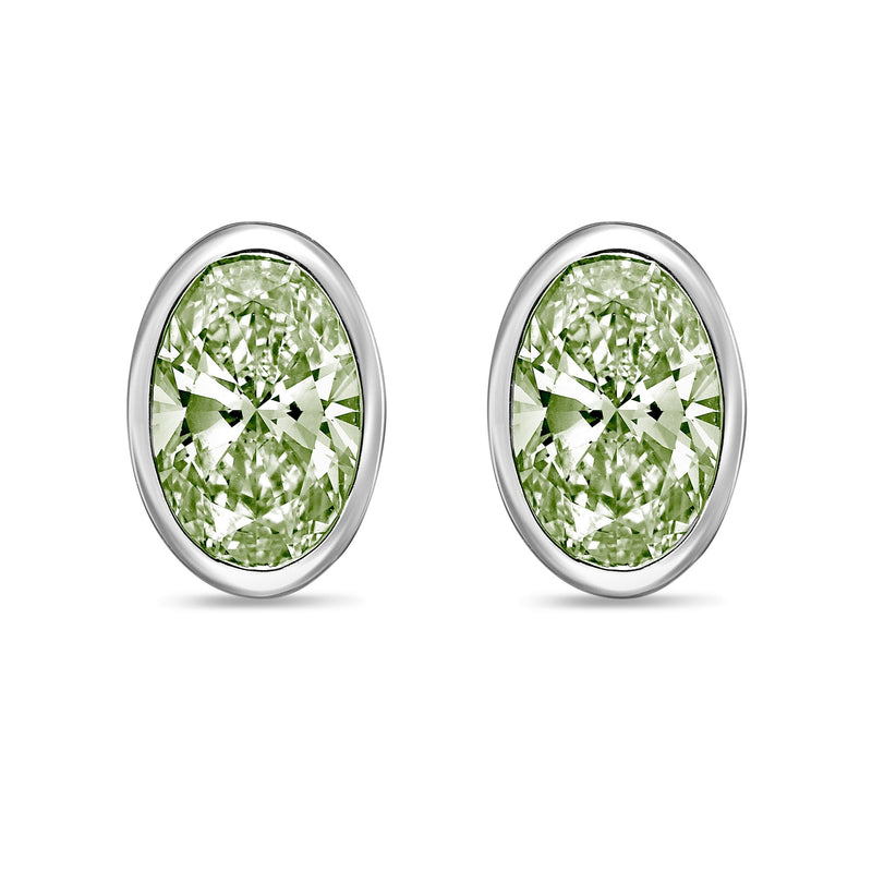 Lab-Grown Green Oval Bezel Diamond Stud Earrings, 14K Gold