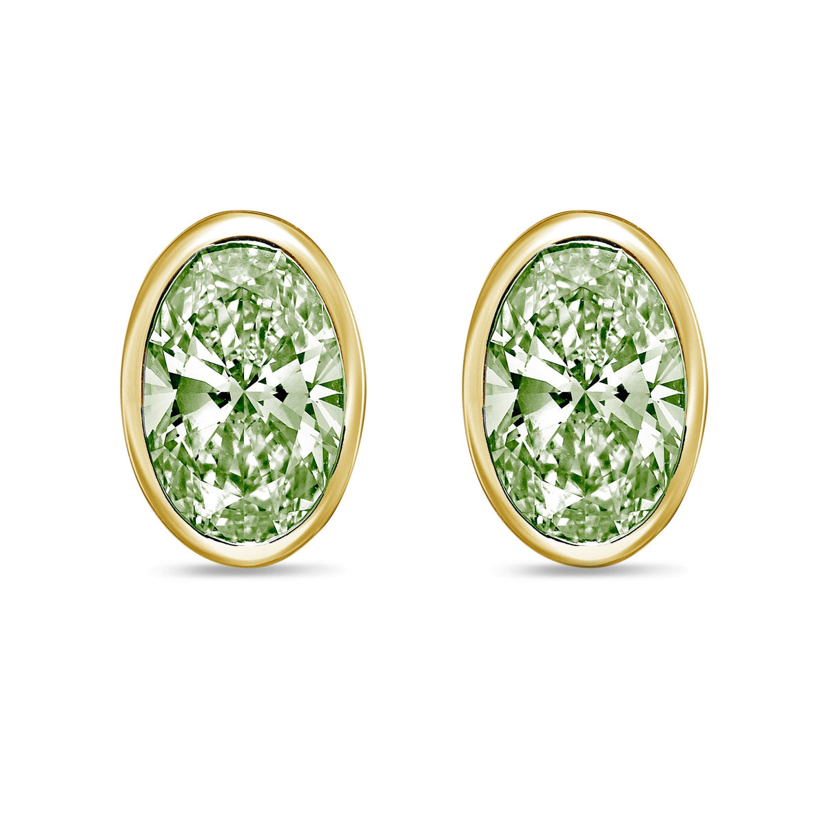 Lab-Grown Green Oval Bezel Diamond Stud Earrings, 14K Gold