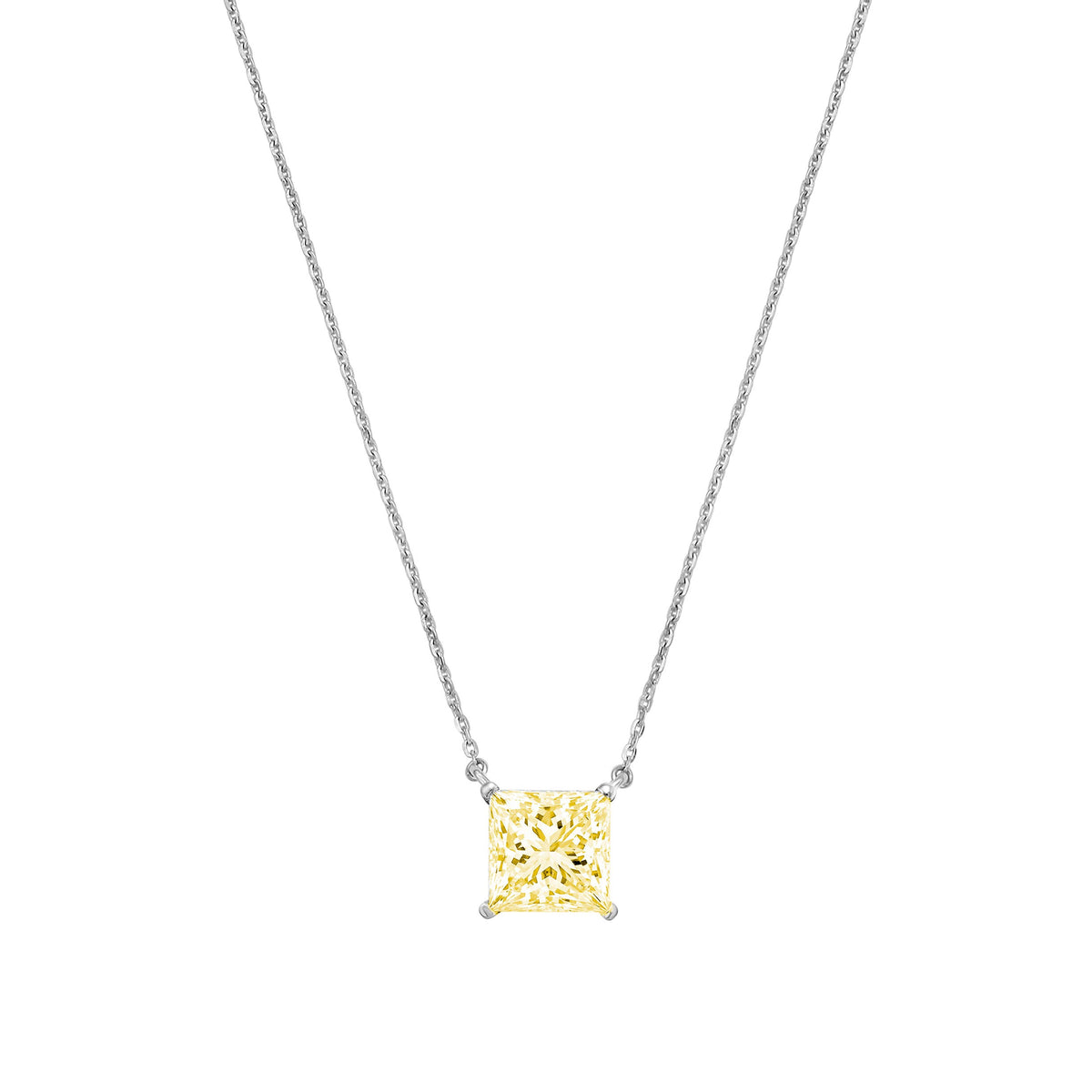 Lab-Grown Yellow Princess Diamond Solitaire Pendant Necklace, 4-Prong, 14K Gold