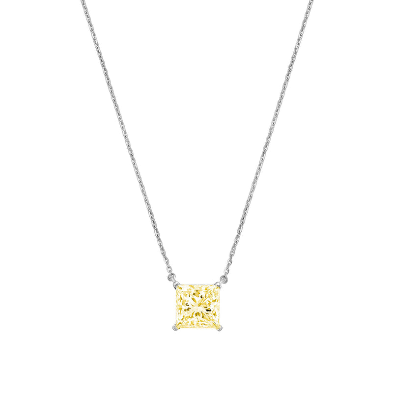 Lab-Grown Yellow Princess Diamond Solitaire Pendant Necklace, 4-Prong, 14K Gold