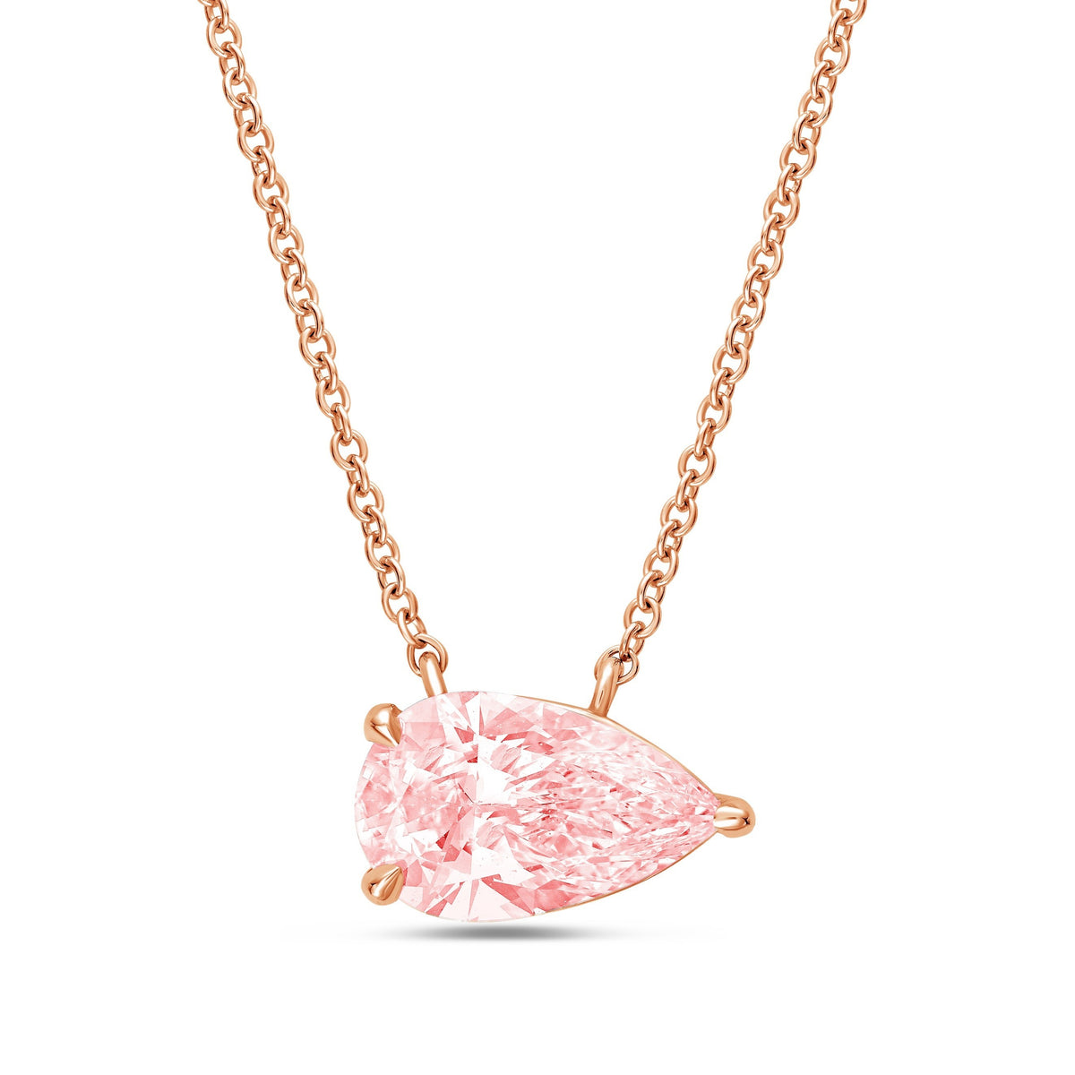 Lab-Grown Pink Pear Diamond East West Pendant, 14K Gold