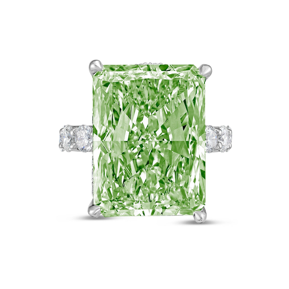 Lab-Grown Green Radiant Hidden Halo Diamond Ring with Eternity Band, 14K Gold
