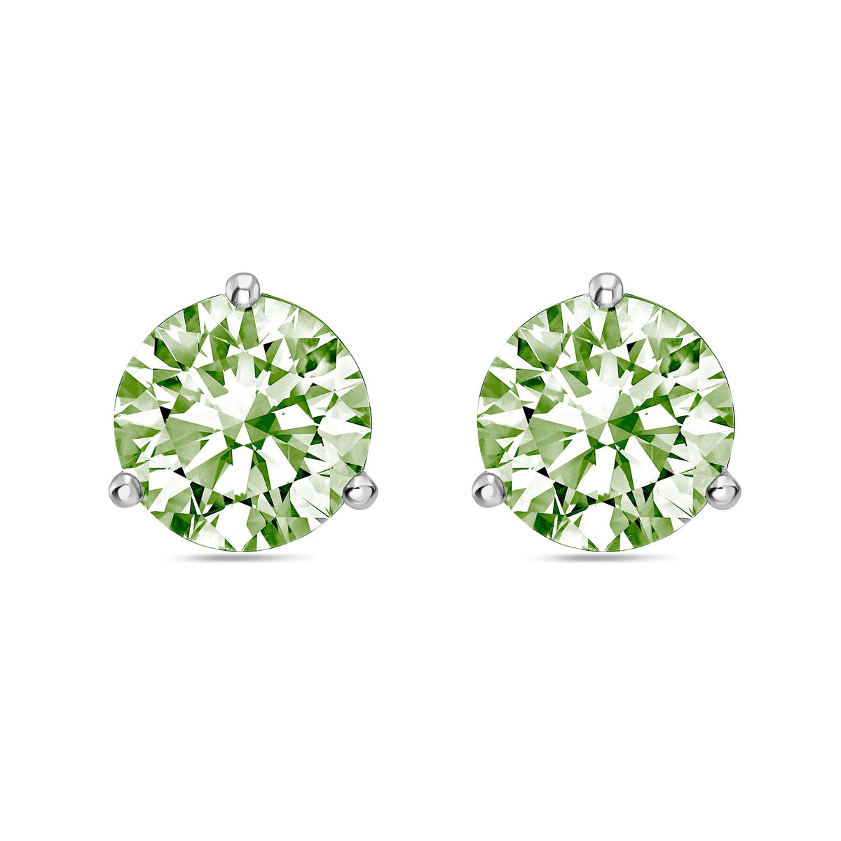 Lab-Grown Green Round Diamond Martini Stud Earrings, 3-Prong, 14K Gold