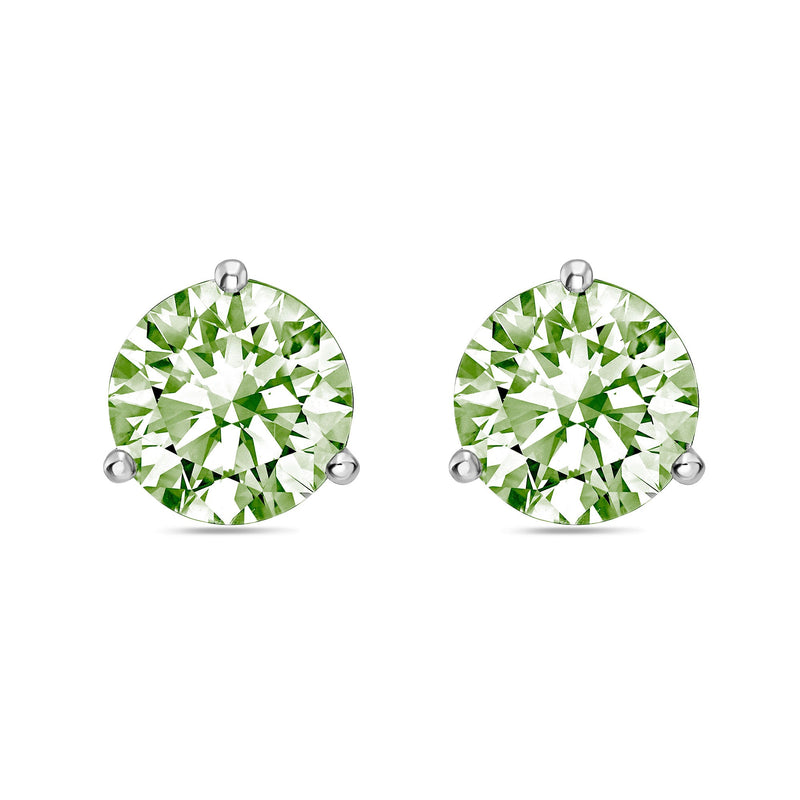 Lab-Grown Green Round Diamond Martini Stud Earrings, 3-Prong, 14K Gold