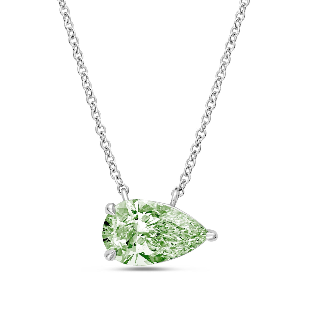 Lab-Grown Green Pear Diamond East West Pendant, 14K Gold