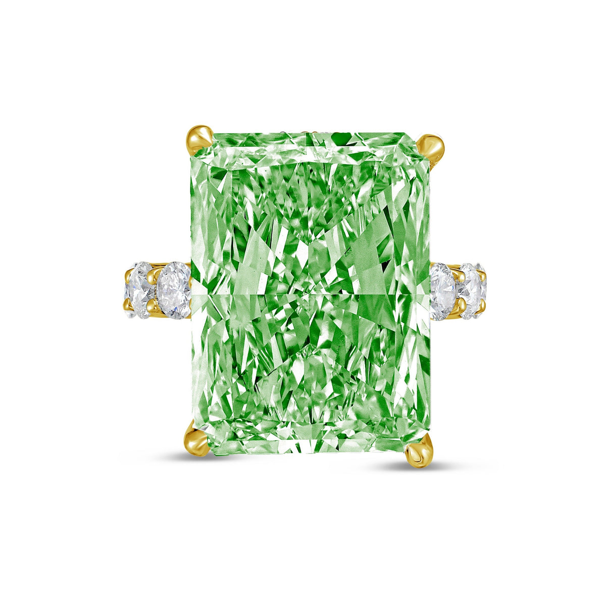 Lab-Grown Green Radiant Hidden Halo Diamond Ring with Eternity Band, 14K Gold