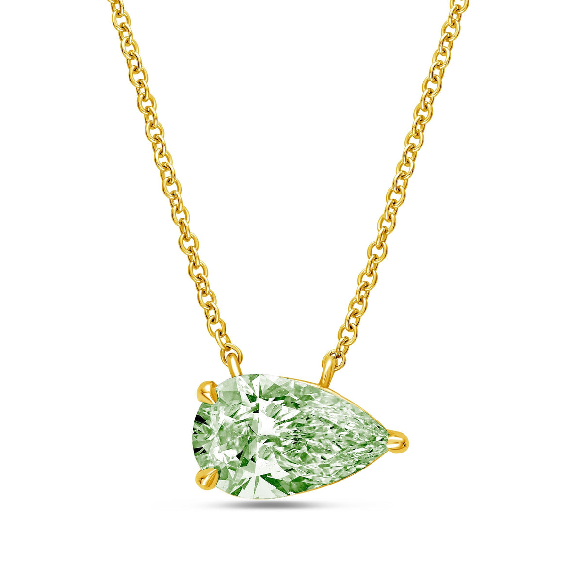 Lab-Grown Green Pear Diamond East West Pendant, 14K Gold