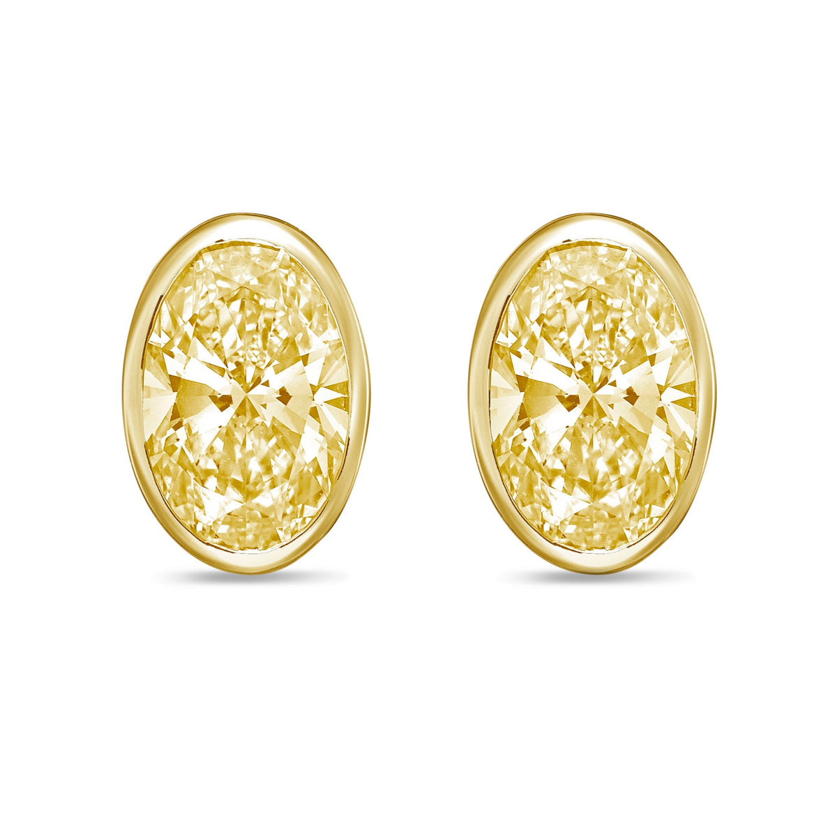 Lab-Grown Yellow Oval Bezel Diamond Stud Earrings, 14K Gold