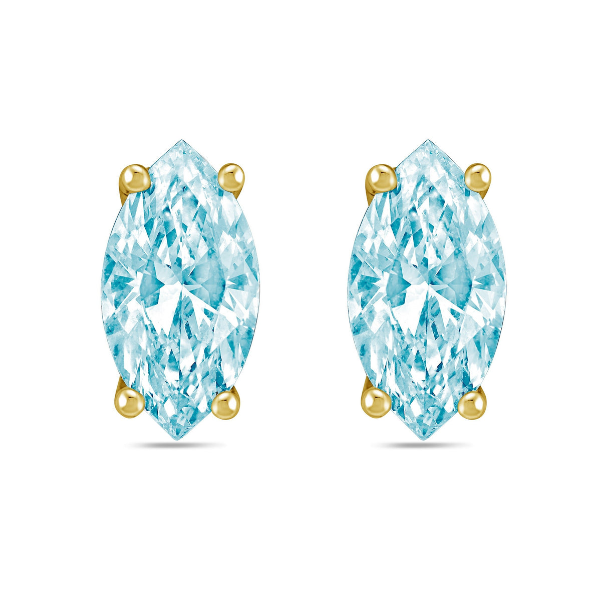 Lab-Grown Blue Marquise Diamond Studs, 14K Gold