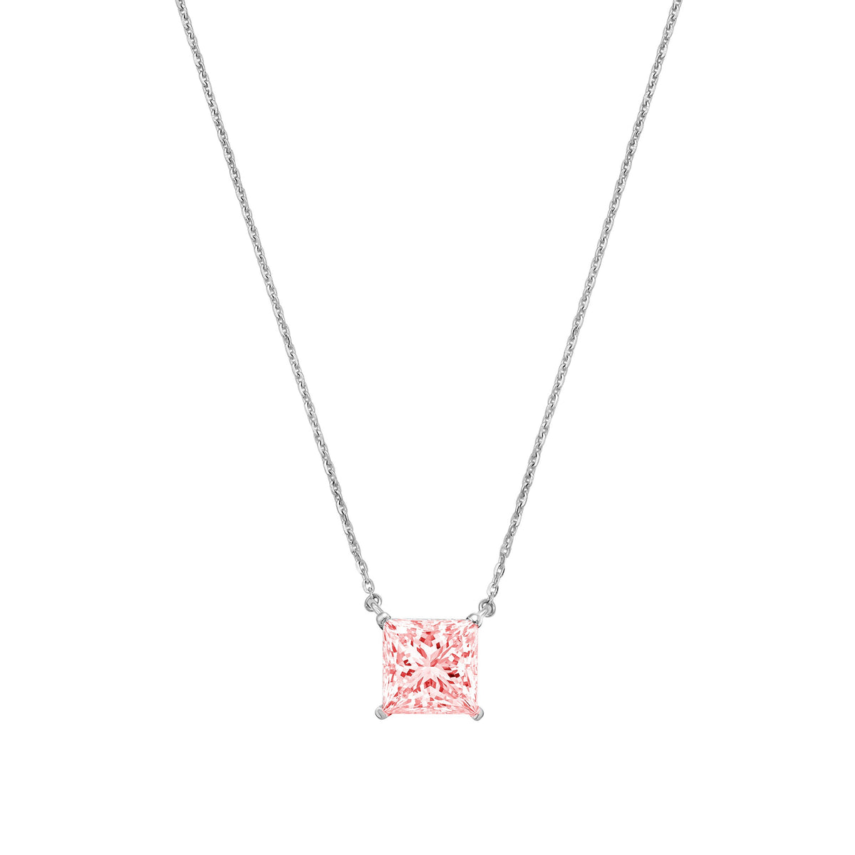 Lab-Grown Pink Princess Diamond Solitaire Pendant Necklace, 4-Prong, 14K Gold