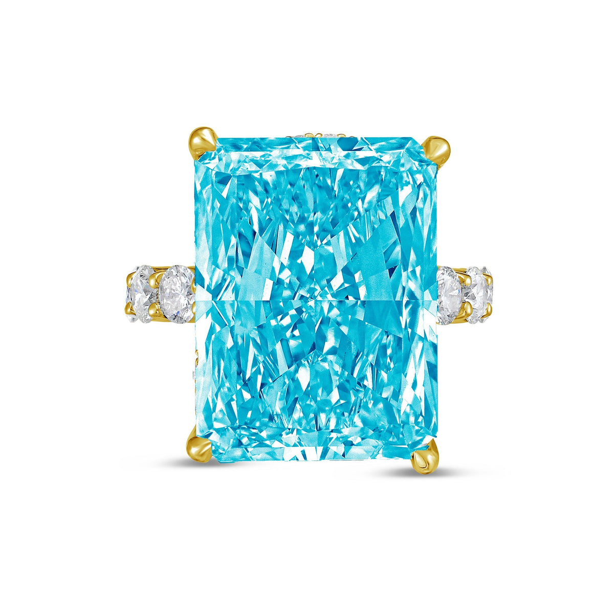 Lab-Grown Blue Radiant Hidden Halo Diamond Ring with Eternity Band, 14K Gold