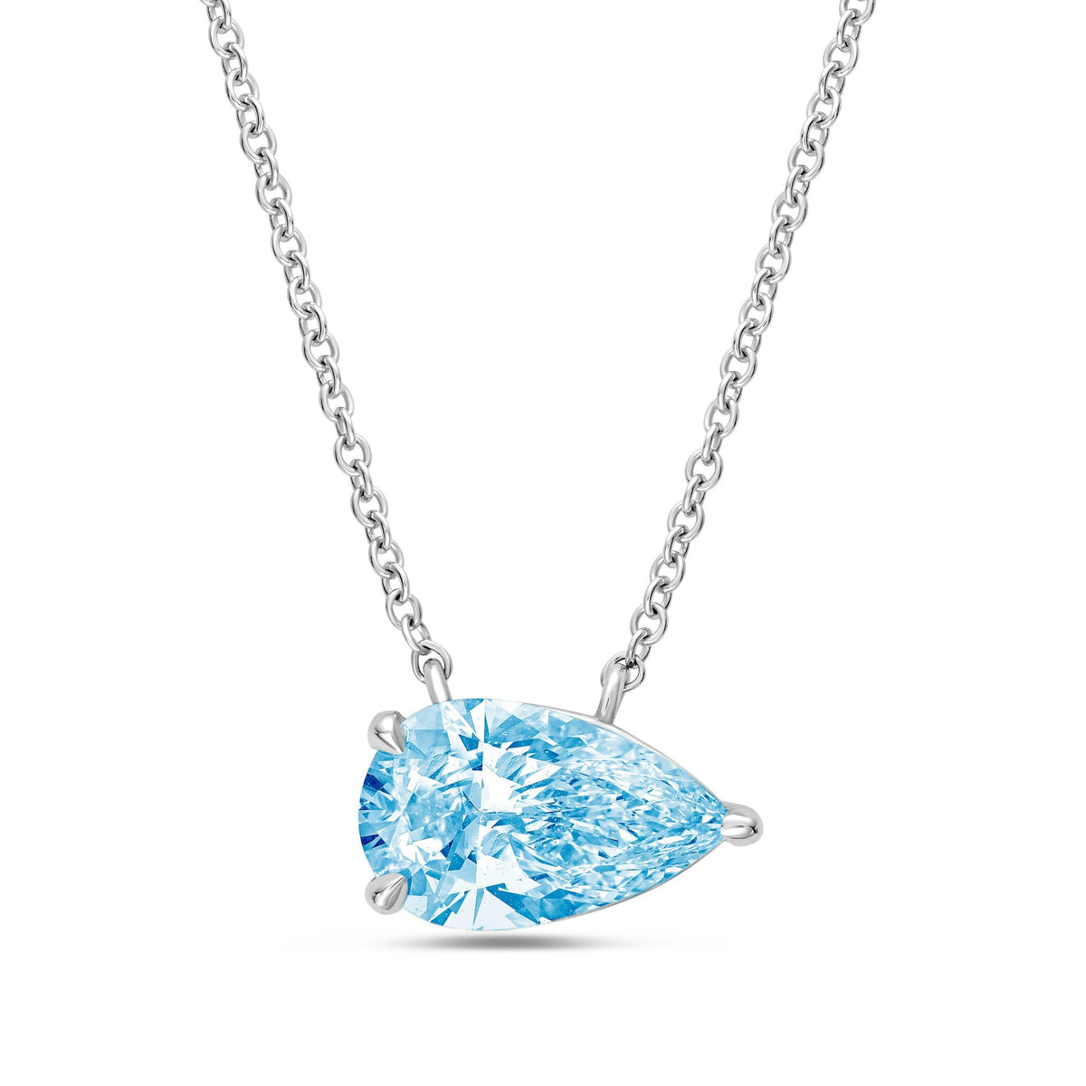 Lab-Grown Blue Pear Diamond East West Pendant, 14K Gold