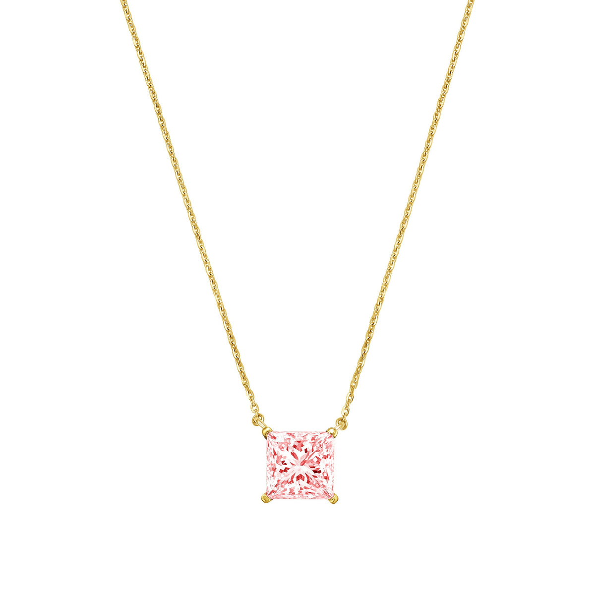 Lab-Grown Pink Princess Diamond Solitaire Pendant Necklace, 4-Prong, 14K Gold