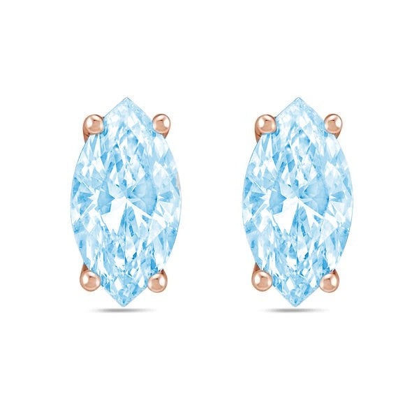 Lab-Grown Blue Marquise Diamond Studs, 14K Gold