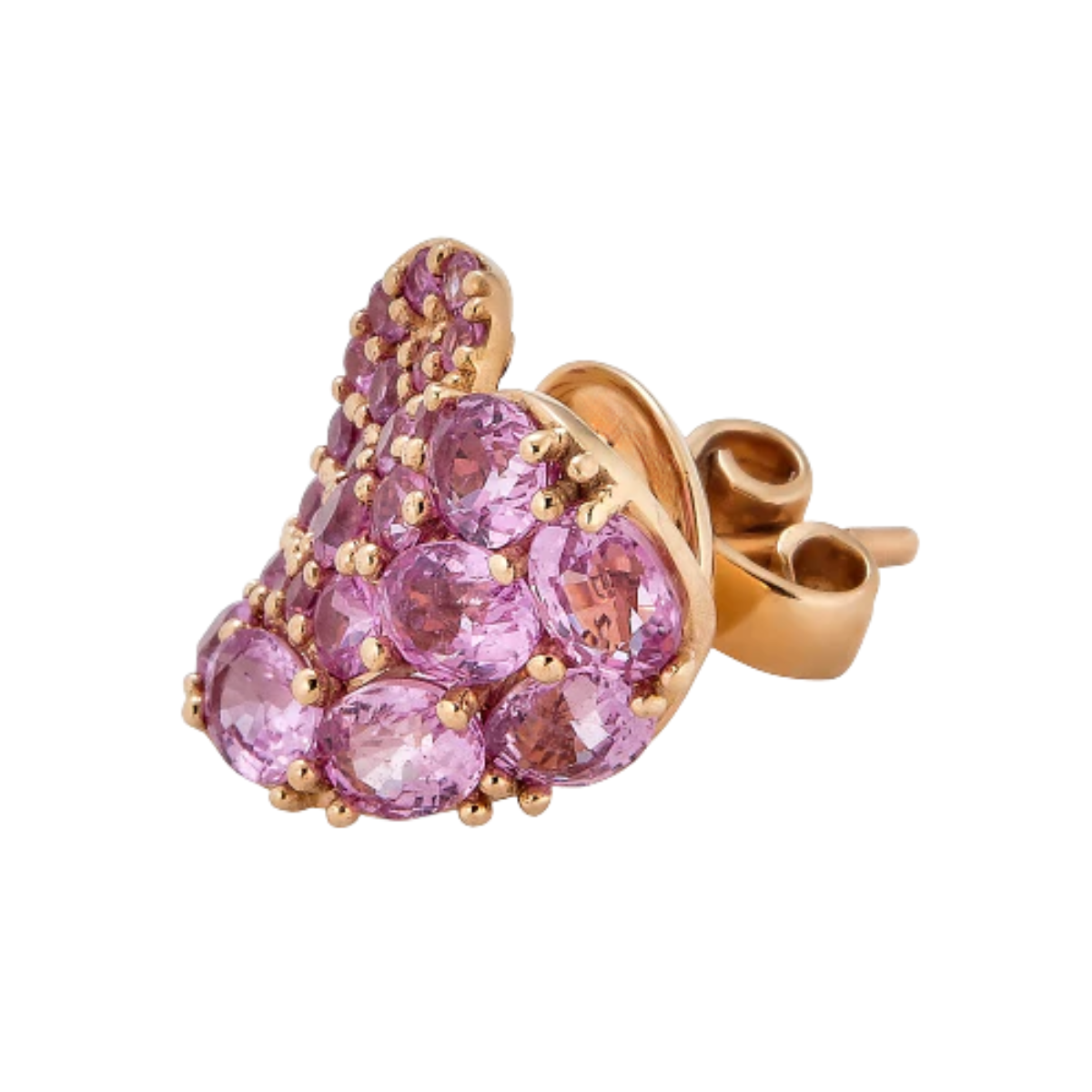 Pink sapphire gemstone heart earrings, 18K rose gold posy studs fine jewelry