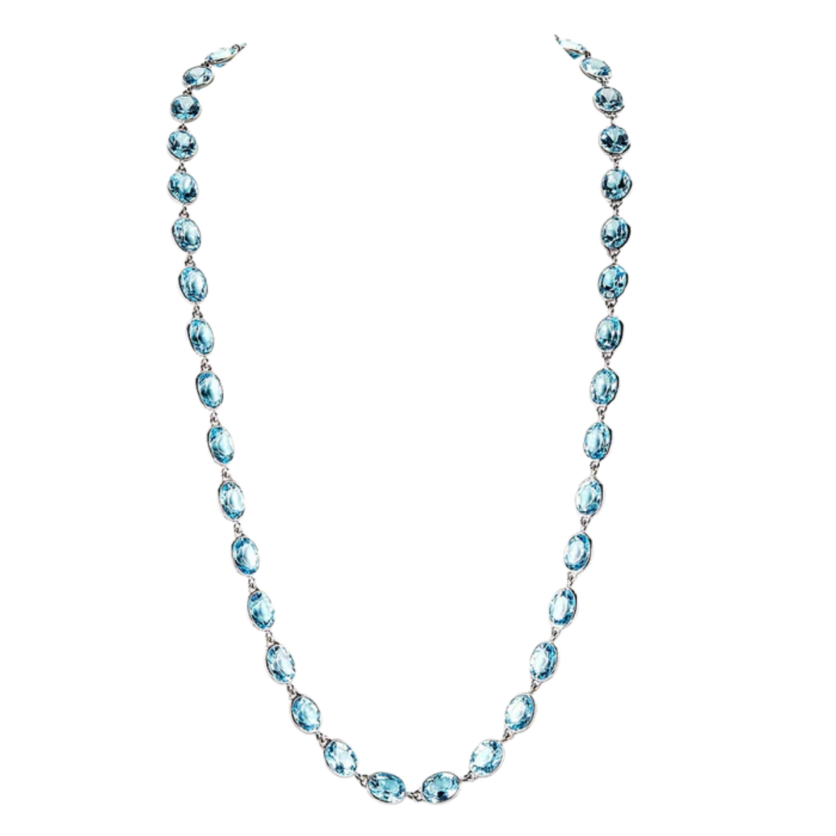 Bezel Set Oval Blue Topaz Necklace