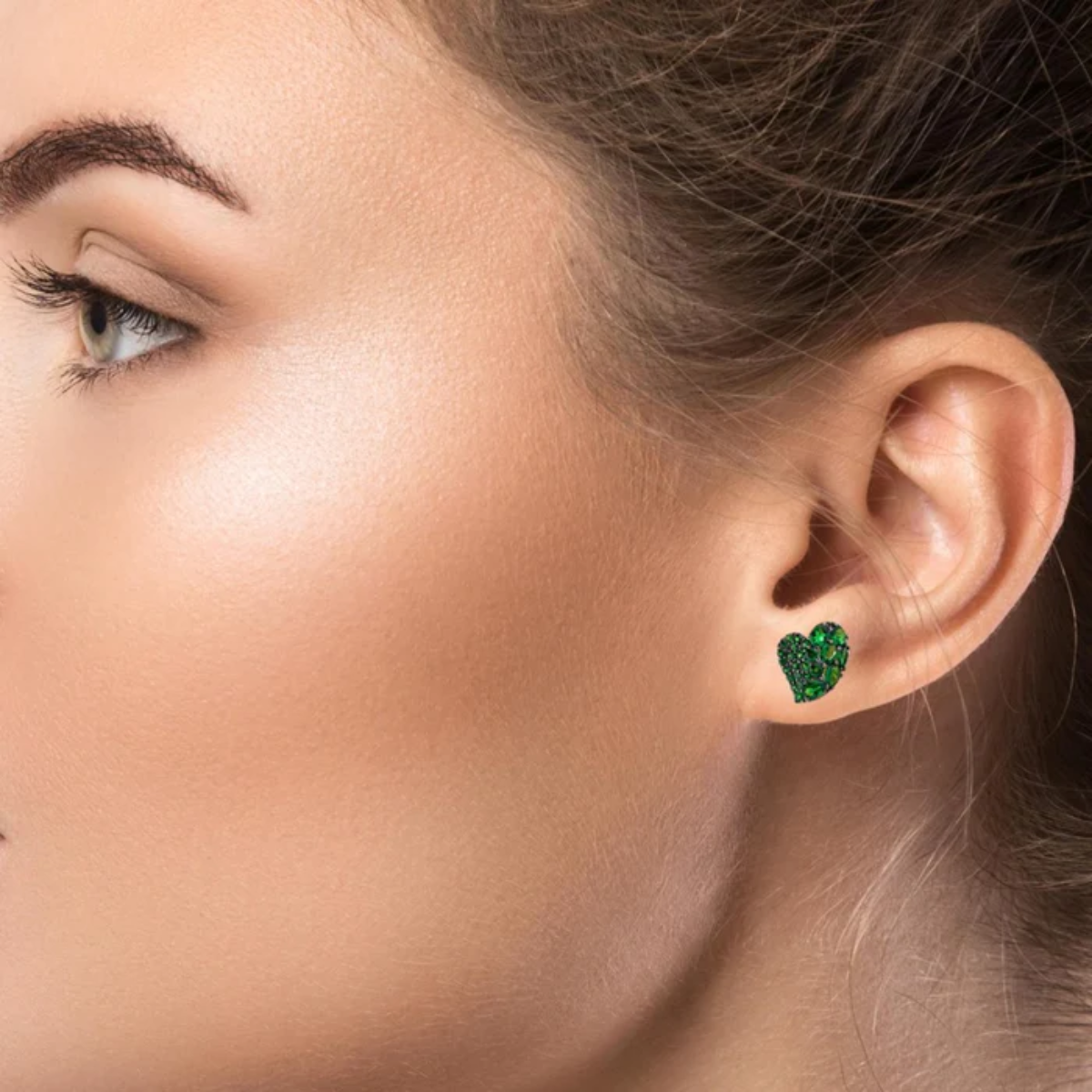 Small Green Tsavorite Wave Heart Earrings