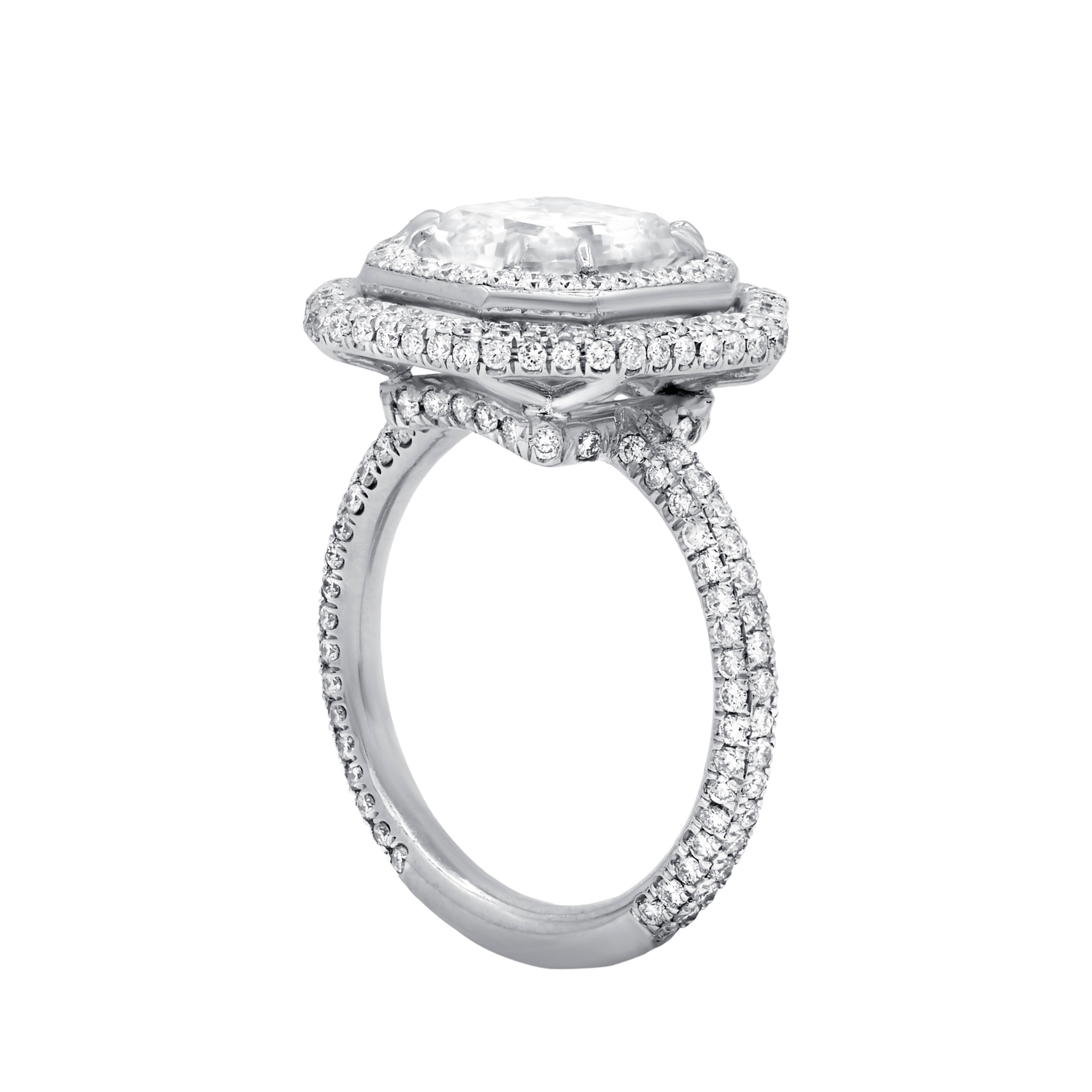 Platinum Asscher cut diamond double halo engagement ring with 3.01ct I-VS1 center diamond, size 6