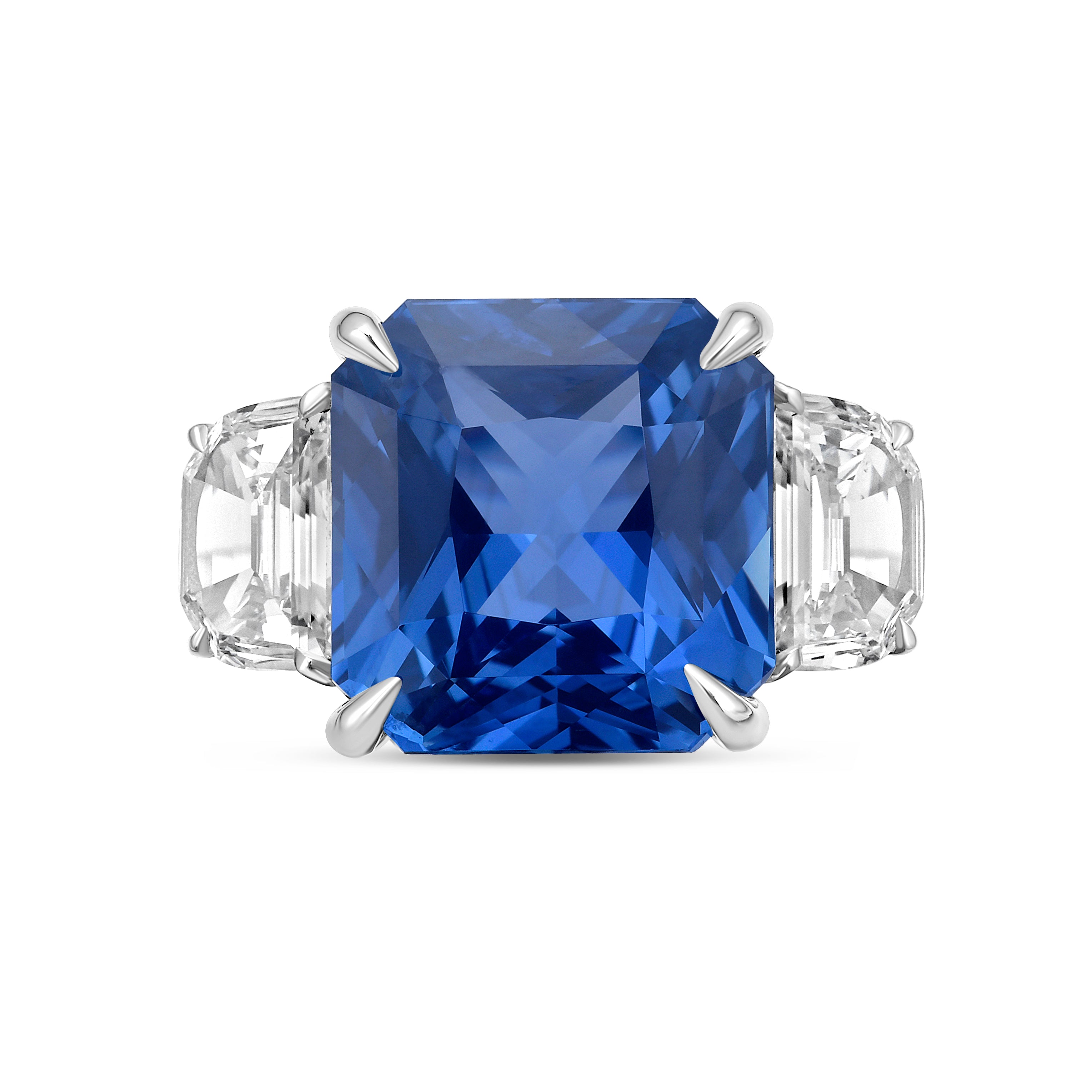 Platinum Cushion Cut Sapphire Three Stone Ring