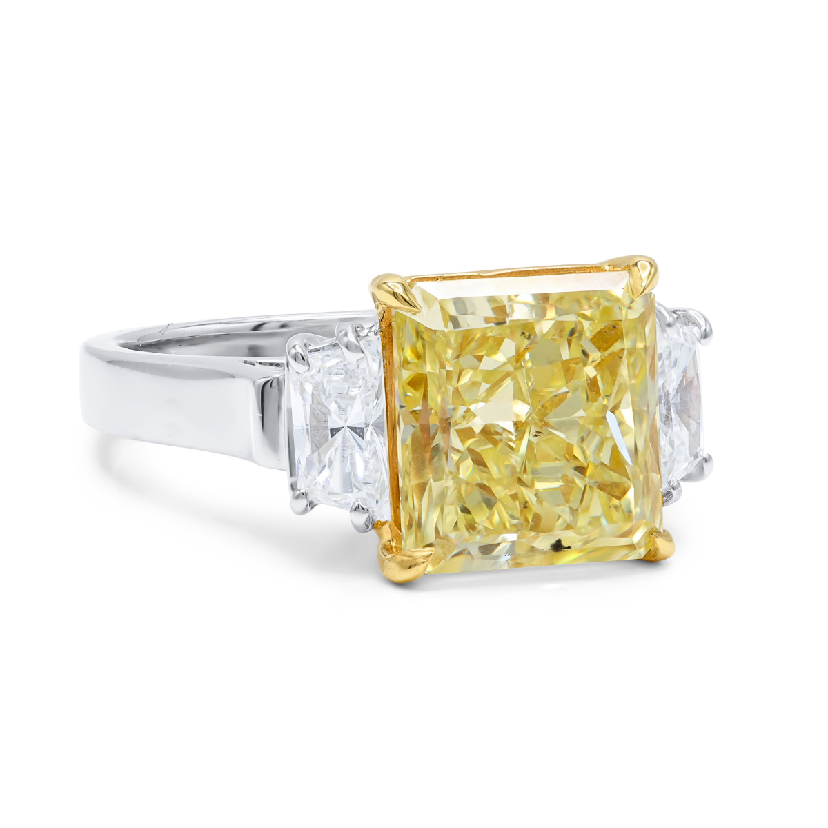 Platinum and 18kt Yellow Gold Diamond Engagement Ring with Trapezoid Sides