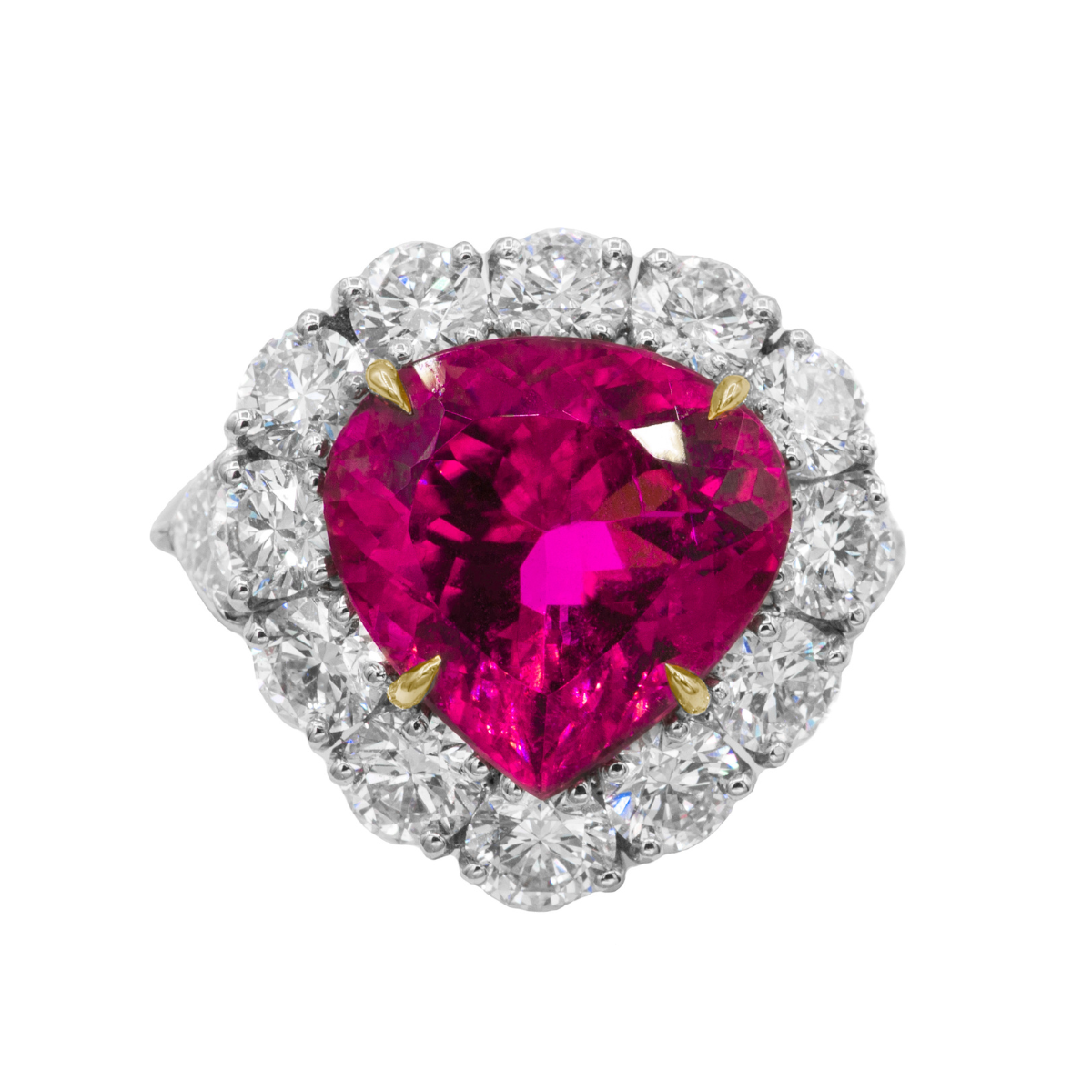 Platinum tourmaline heart diamond ring, 10.22ct pink tourmaline with 5.5ct diamonds